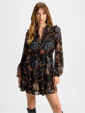 Veronica Beard Justine Silk Mini Dress -
Black Floral Ruffled Dress NWOT